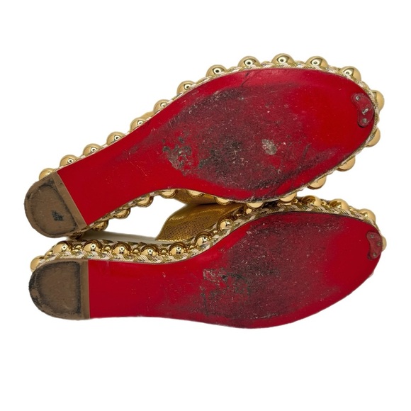 Christian Louboutin Janibasse Laminato Gold Lizard Embossed Mules Size 38 - Picture 7 of 8
